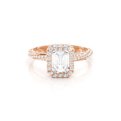 Emerald Rose Gold Halo Diamond Engagement Rings