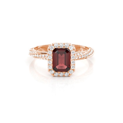 Bezel Setting Garnet Halo Engagement Ring