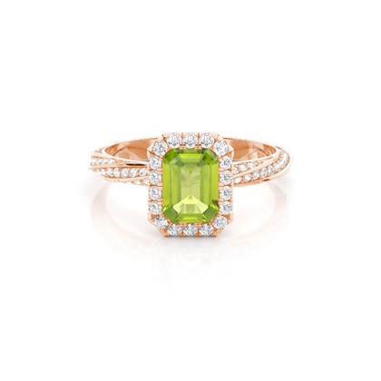 Bezel Setting Peridot Halo Engagement Ring