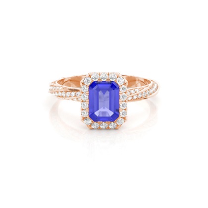Bezel Setting Tanzanite Halo Engagement Ring