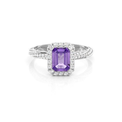 Bezel Setting Amethyst Halo Engagement Ring