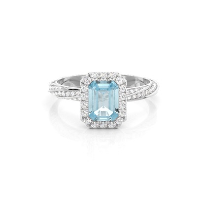 Bezel Setting Aquamarine Halo Engagement Ring