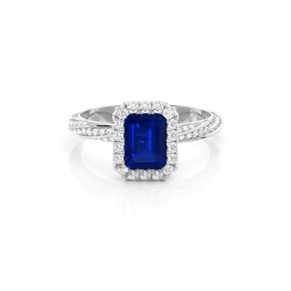 Bezel Setting Blue Sapphire Halo Engagement Ring