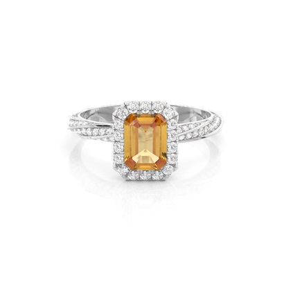 Bezel Setting Citrine Halo Engagement Ring
