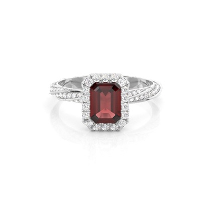 Bezel Setting Garnet Halo Engagement Ring
