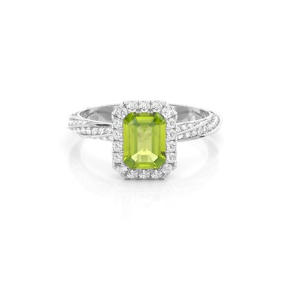 Bezel Setting Peridot Halo Engagement Ring