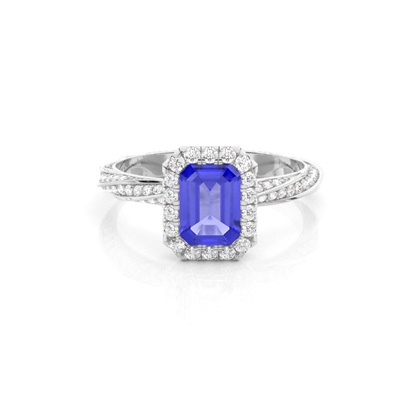 Bezel Setting Tanzanite Halo Engagement Ring