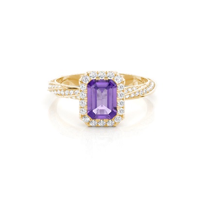 Bezel Setting Amethyst Halo Engagement Ring