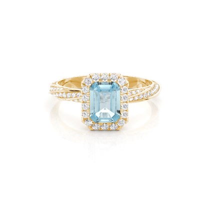 Bezel Setting Aquamarine Halo Engagement Ring