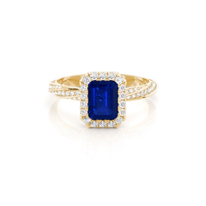 Bezel Setting Blue Sapphire Halo Engagement Ring