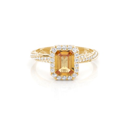 Bezel Setting Citrine Halo Engagement Ring