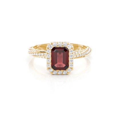 Bezel Setting Garnet Halo Engagement Ring
