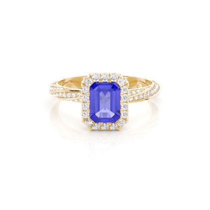 Bezel Setting Tanzanite Halo Engagement Ring