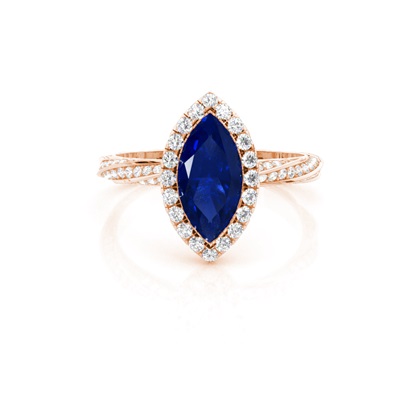 Bezel Setting Blue Sapphire Halo Engagement Ring