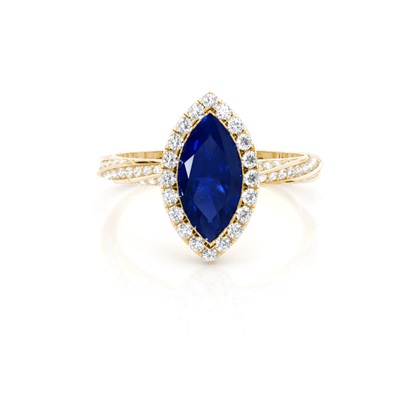 Bezel Setting Blue Sapphire Halo Engagement Ring