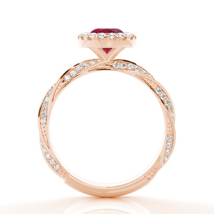 Lünette Fassung Rubin Halo Verlobungsring