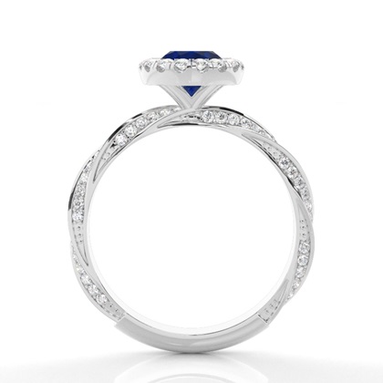Blauer Saphir-Halo-Verlobungsring Mit Lünette In Fassung
