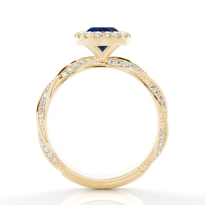 Blauer Saphir-Halo-Verlobungsring Mit Lünette In Fassung