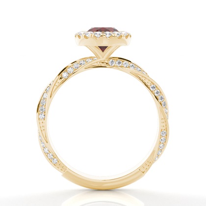 Lünette Fassung Granat Halo Verlobungsring