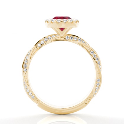 Lünette Fassung Rubin Halo Verlobungsring