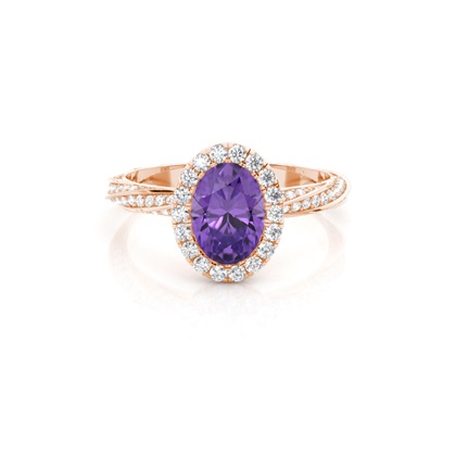 Bezel Setting Amethyst Halo Engagement Ring