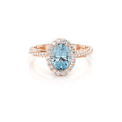 Bezel Setting Aquamarine Halo Engagement Ring