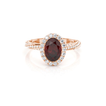 Bezel Setting Garnet Halo Engagement Ring