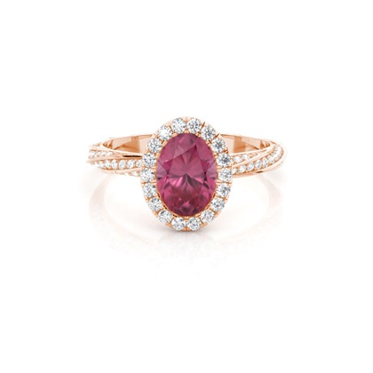 Bezel Setting Pink Tournamile Halo Engagement Ring