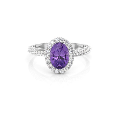Bezel Setting Amethyst Halo Engagement Ring