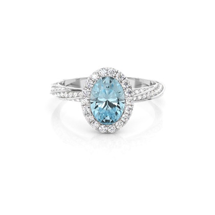 Bezel Setting Aquamarine Halo Engagement Ring