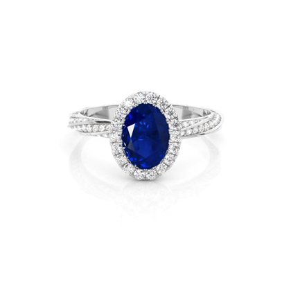 Bezel Setting Blue Sapphire Halo Engagement Ring