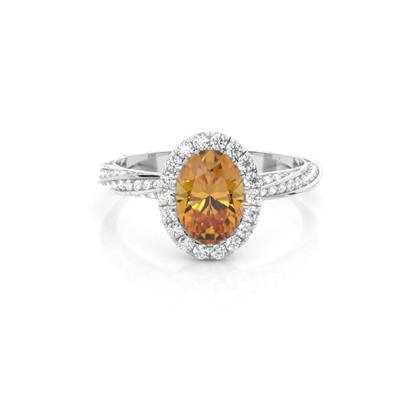 Bezel Setting Citrine Halo Engagement Ring