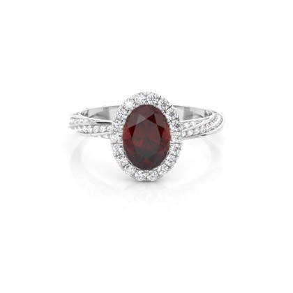 Bezel Setting Garnet Halo Engagement Ring