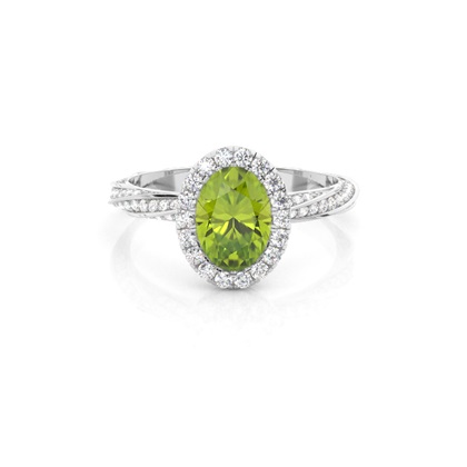 Bezel Setting Peridot Halo Engagement Ring