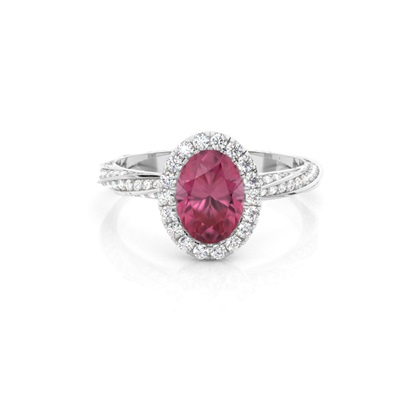 Bezel Setting Pink Tournamile Halo Engagement Ring
