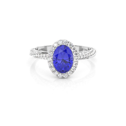 Bezel Setting Tanzanite Halo Engagement Ring