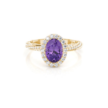 Bezel Setting Amethyst Halo Engagement Ring