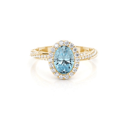 Bezel Setting Aquamarine Halo Engagement Ring
