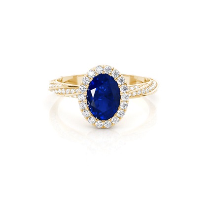 Bezel Setting Blue Sapphire Halo Engagement Ring
