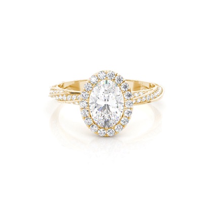 Oval Yellow Gold Halo Diamond Engagement Rings