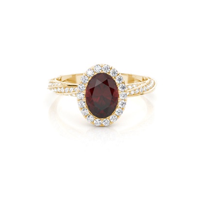 Bezel Setting Garnet Halo Engagement Ring