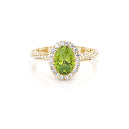 Bezel Setting Peridot Halo Engagement Ring