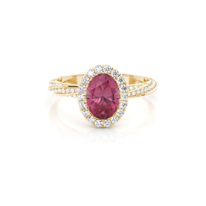 Bezel Setting Pink Tournamile Halo Engagement Ring