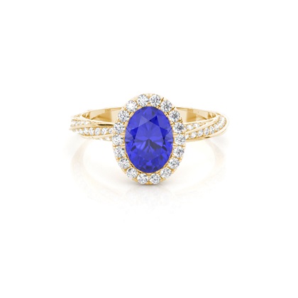 Bezel Setting Tanzanite Halo Engagement Ring