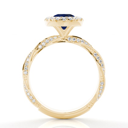 Blauer Saphir-Halo-Verlobungsring Mit Lünette In Fassung