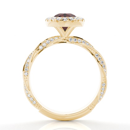 Lünette Fassung Granat Halo Verlobungsring