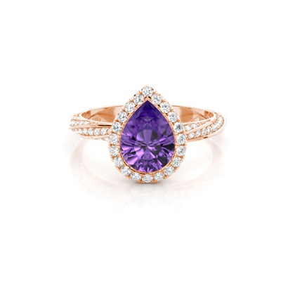 Bezel Setting Amethyst Halo Engagement Ring