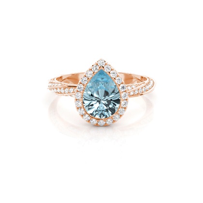 Bezel Setting Aquamarine Halo Engagement Ring