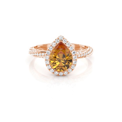 Bezel Setting Citrine Halo Engagement Ring