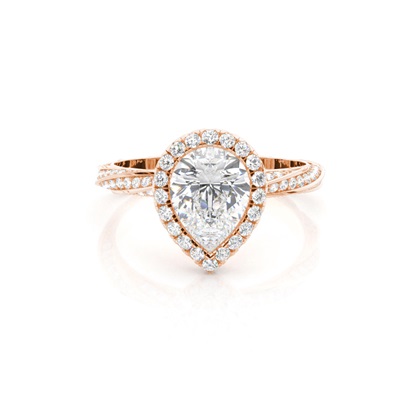 Pear Rose Gold Halo Diamond Engagement Rings